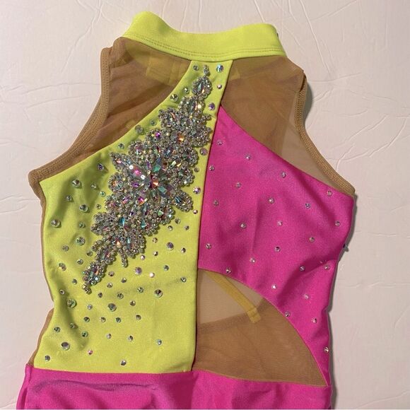 Patrick J dance custom Solo neon pink yellow gravity leotard bedazzled LC child - Picture 4 of 9